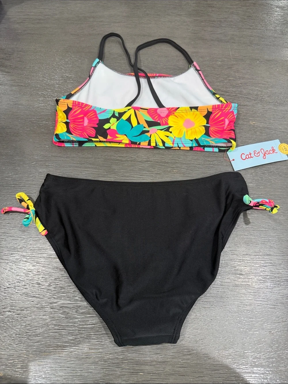 Cat & Jack Multicolor Floral Racerback Bikini with Black Bottoms